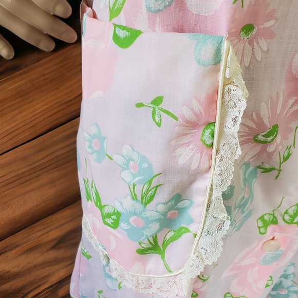 Vintage Pink Floral Patio House Lounge Dress Women's Small Pockets Button USA - Picture 11 of 14